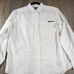 Ex Officio Top Adventure Travel Womens Medium White Button Front Long Sleeve